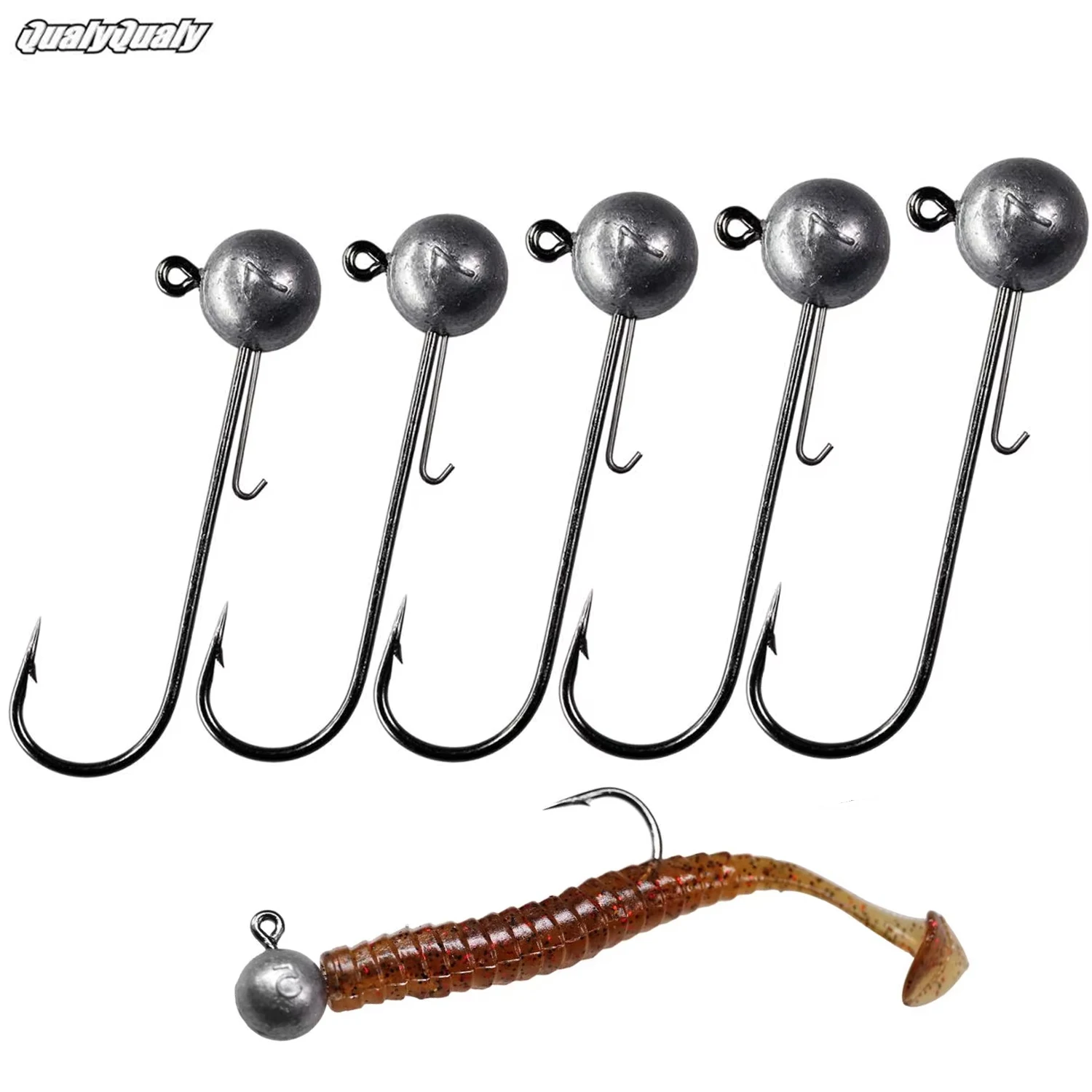 

QualyQualy 5pcs 5g 7g 10g 14g Lead Head Hooks Freshwater Weedless Jig Heads Carbon Steel Barbed Hook For Soft Lures Saltwater