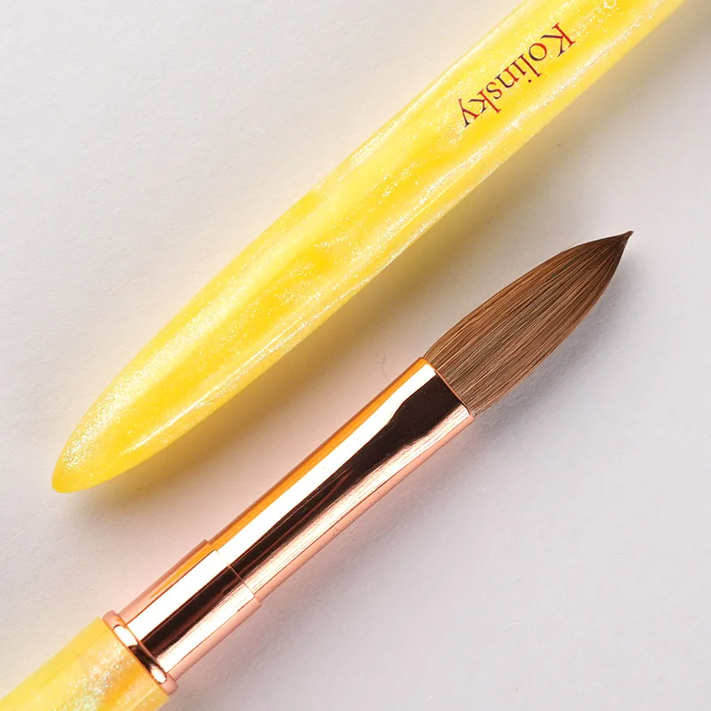 Kolinsky – brosse jaune pour Nail Art, stylo d'extension de Gel UV acrylique, vernis à ongles, peinture, dessin, brosse pour Nail Art, 1 pièce