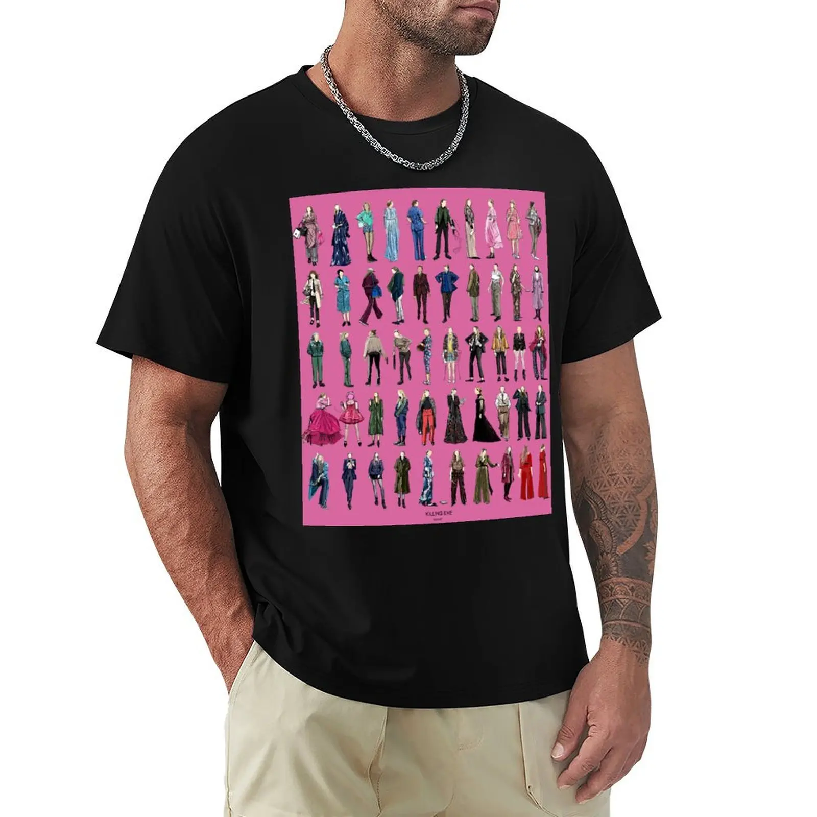 Killing eve villanelle fashion looks Pink version T-Shirt Everyday Wear Basic Short Sleeve Top