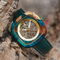 BOBO BIRD Wood Watch for Men Automatic Watch Custom Wooden Epoxy Resin Wrist Watch Men's Mechanical Watches relógio automático