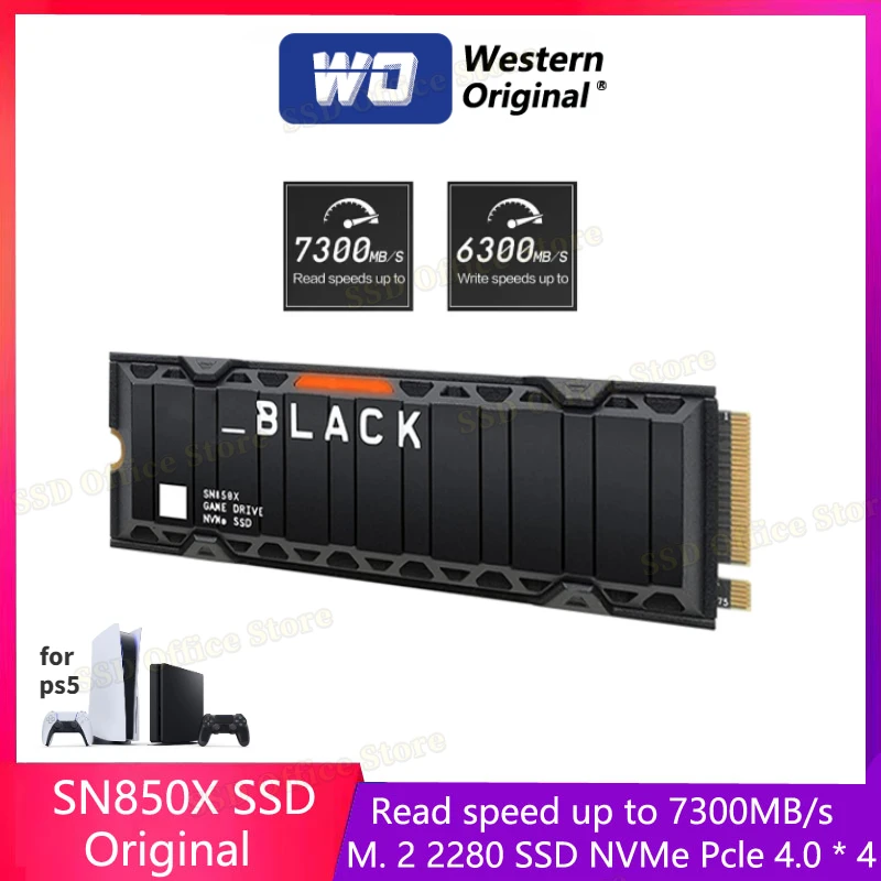 Western Original-SSD noir SN850X, M.2 NVMe PCIe, 4.0x4, lecture jusqu'à 7300 MBumental, 2280 SSD pour ordinateur de jeu, ordinateur portable, mini PC, ordinateur portable