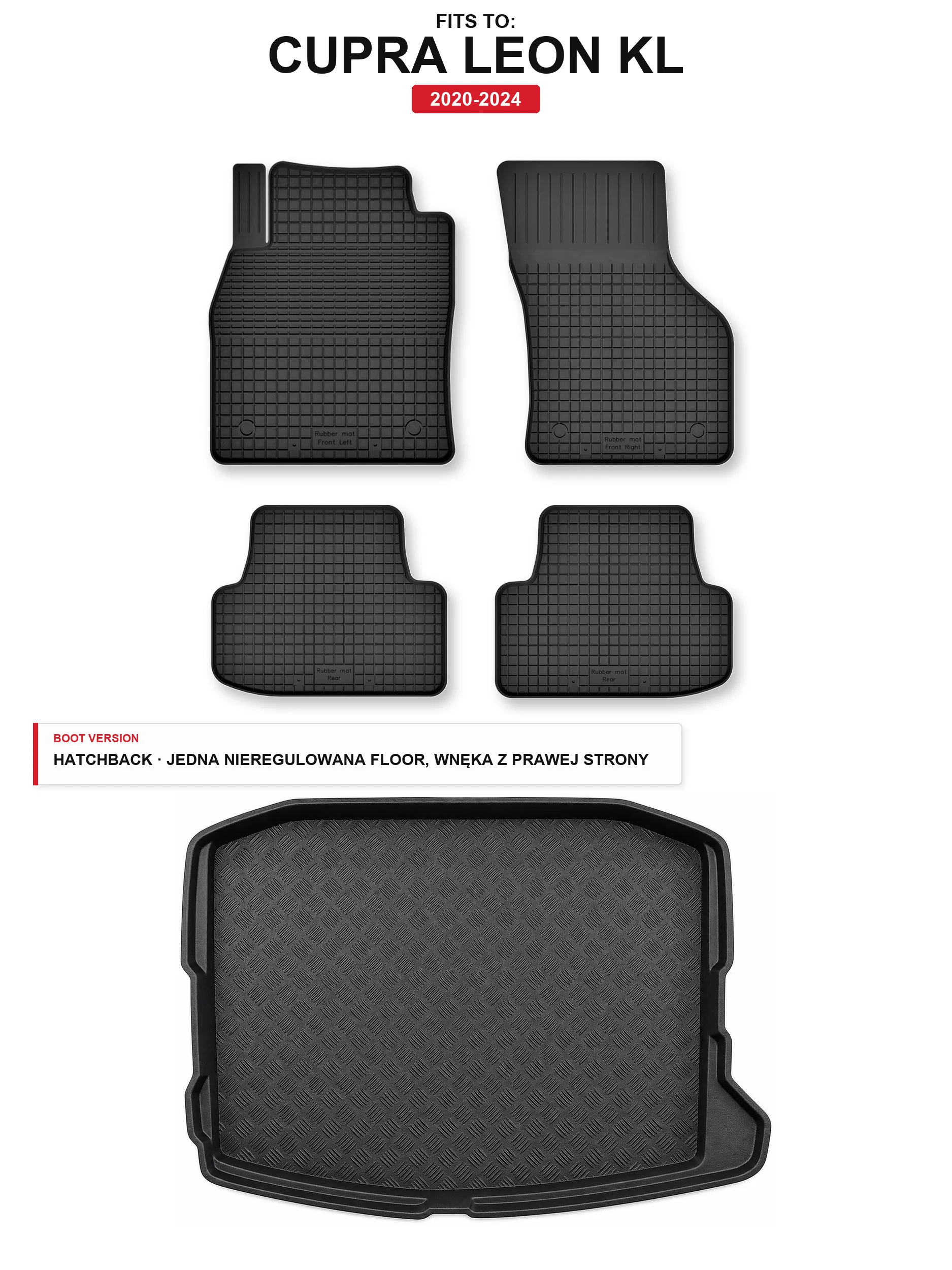 Cupra Leon Kl 2020-2024 5 El. Traymatten + kofferbakmat