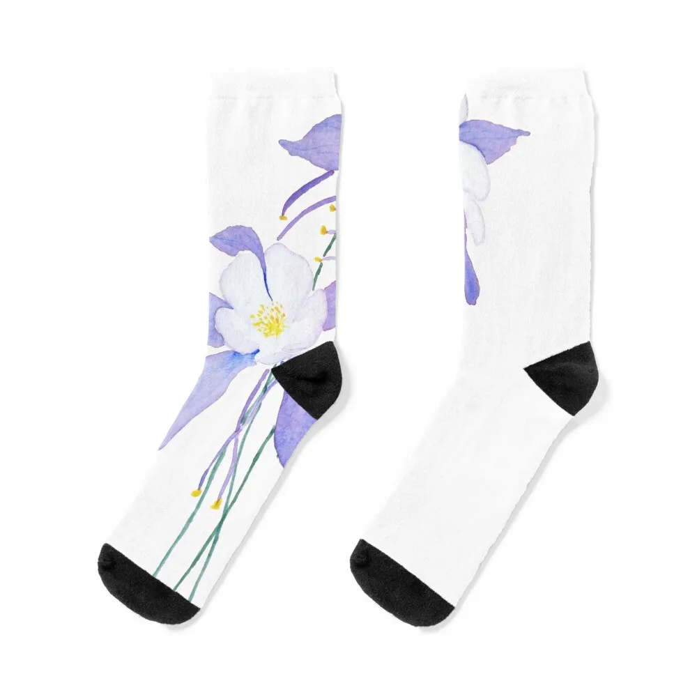 

hand painted purple wild flower columbine flower watercolor Socks hip hop Wholesale sport Socks For Men Women's