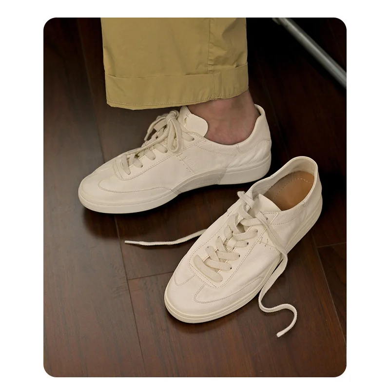 Fashion Men Retro Breathable Cowhide Casual Board Shoes Summer New Versatile Low Top Trendy Sneakers Durable First Layer Leather