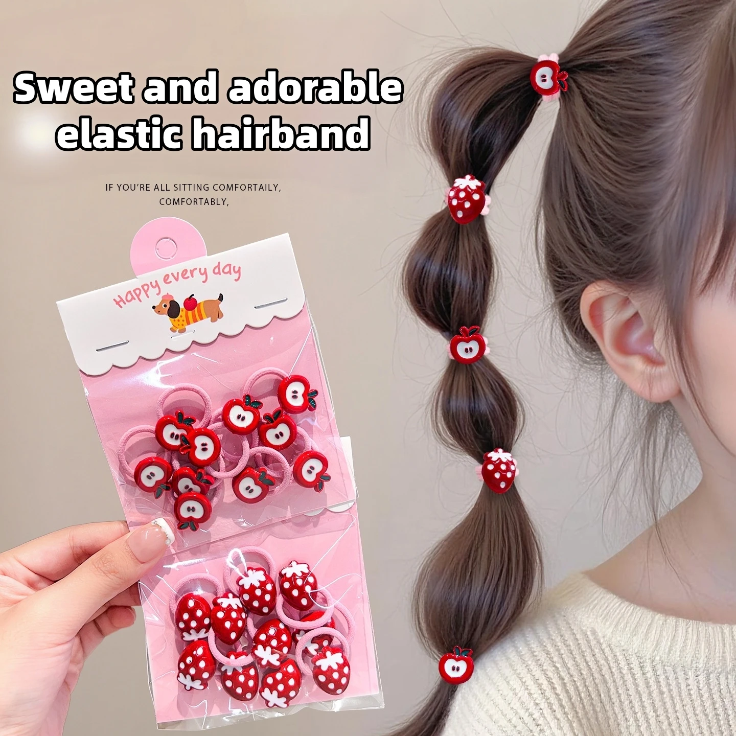10/20Pc Cute Strawberry & Apple Hair Ties - High Elastic Hair Bands Toddler Girls Hair Accessories Gift