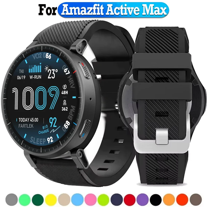 22mm Watch Strap For Amazfit Active Max Silicone Band For Amazfit T-Rex 3 Pro 48mm/Bip 6 5/GTR2 3 4 47mm/Balance 2/Helio/Stratos