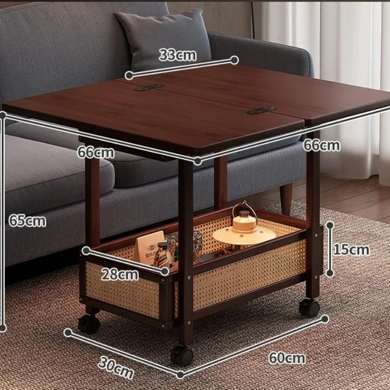 عربة طاولة جانبية قابلة للطي من الخشب الصلب مع عجلات، عربة شاي قهوة عتيقة موفرة للمساحة للشرفة الصغيرة وغرفة المعيشة #5