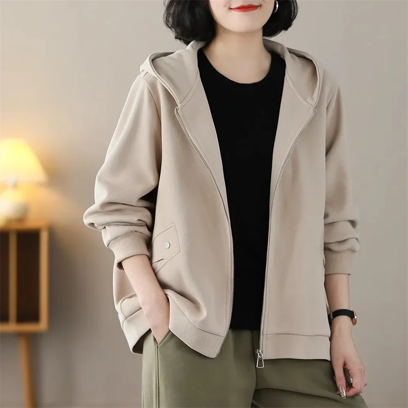 

Korean Women Hooded Cardigan Sweatshirt Jacket Autumn Ladies Long Sleeves Hoodies Coat 2024 Female Loose Sweatershirts Outwear