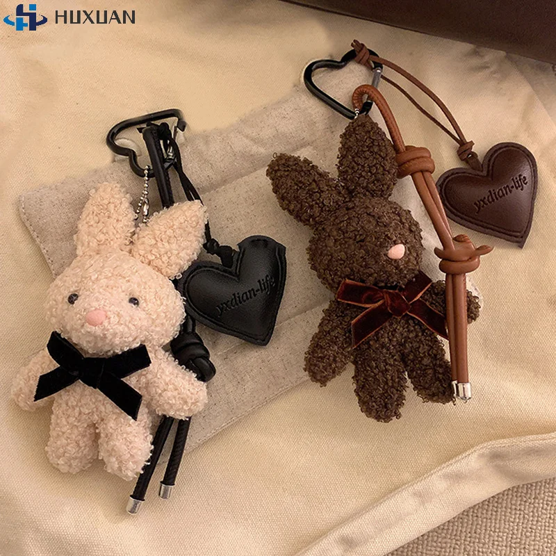 Y2K Cute Rabbit Bear Stuffed Keyring Sweet Backpack Pendant Kawaii Puppy Plush Keychain Bag Hanging Decoration For Girls Gift