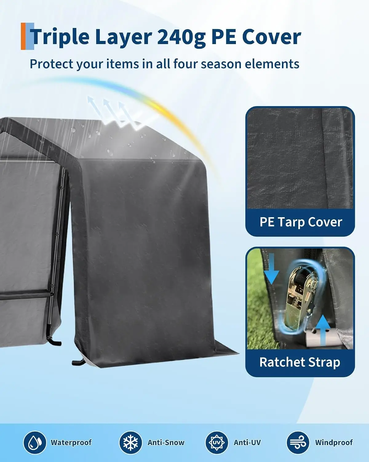 Heavy-Duty 7x10 FT Outdoor Shelter Waterproof UV-Resistant Carport Roll-Up Zipper Door Vents Motorcycle Tools, Customized
