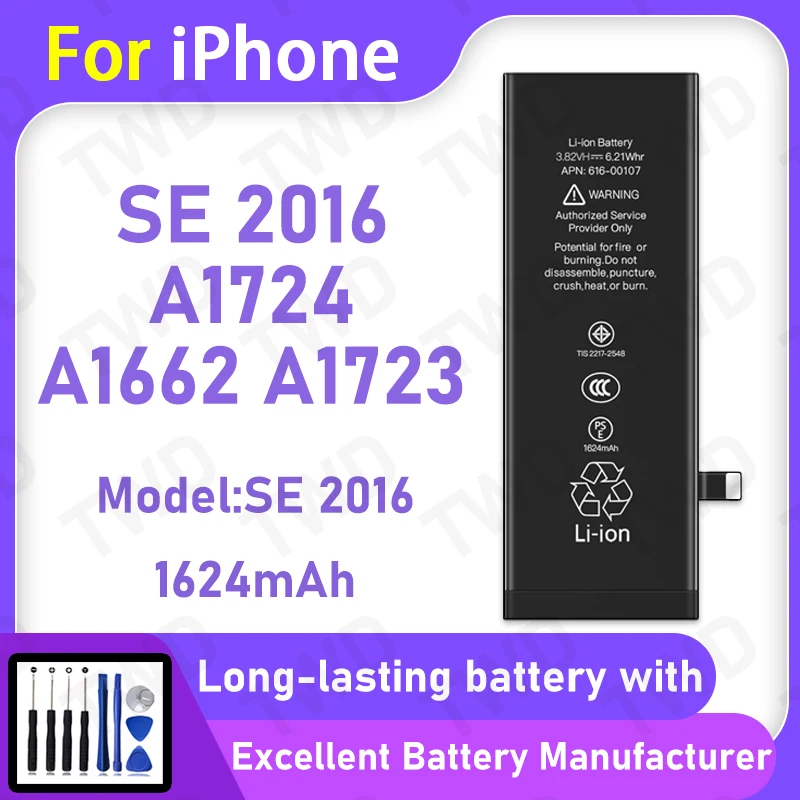 

High Quality 1624mAh Battery For iPhone SE 2016 A1662 A1723 A1724 616-00107 Long Lasting Power +Free Tools
