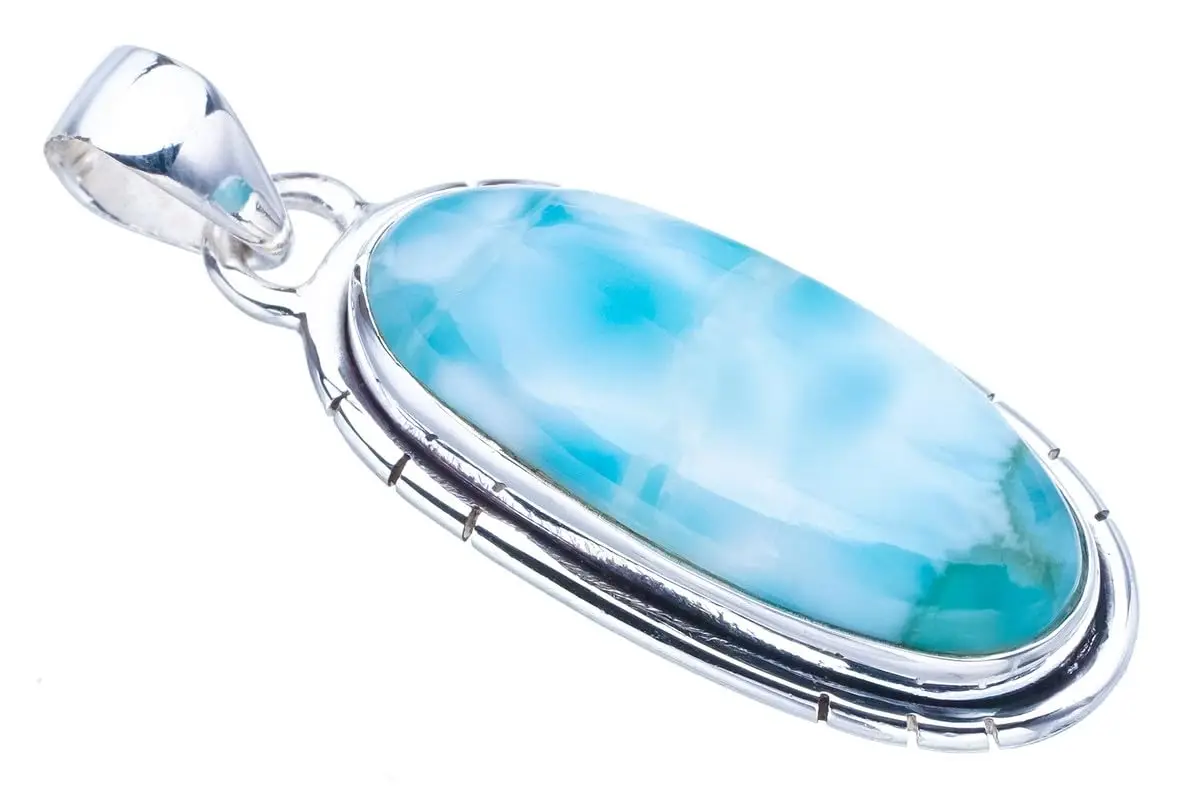 StarGems® Natural Larimar Handmade 925 Sterling Silver Pendant 1.5