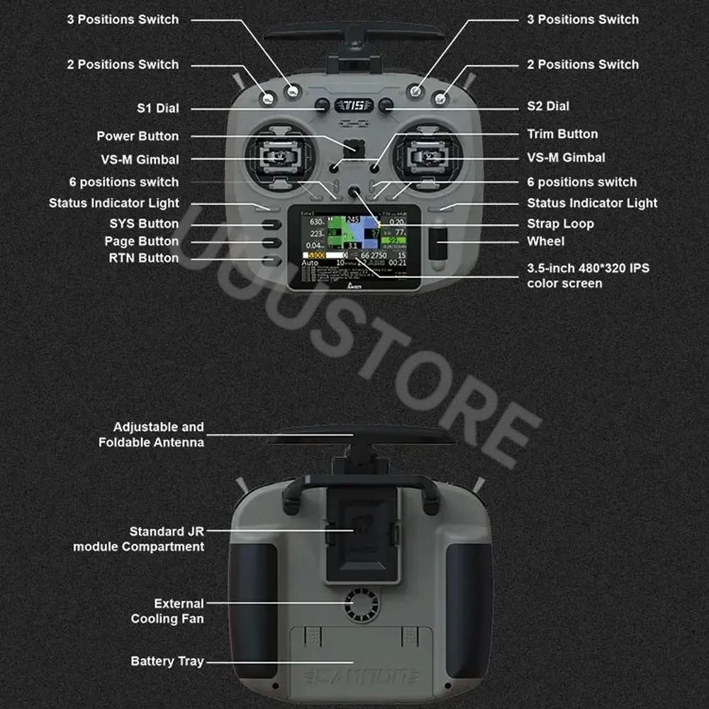 Jumper T15 Controller radio 2.4Ghz ELRS 1000mW con sensore Hall touch-screen da 3,5 pollici adatto per droni RC a lungo raggio