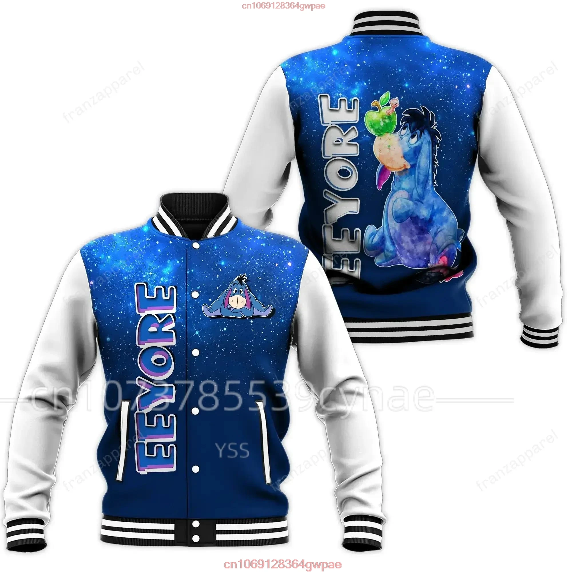 Eeyore Baseball Jacket Men's Women Hip Hop Harajuku Jacket Disney Baseball Uniform Streetwear Boys Girls Loose Coats