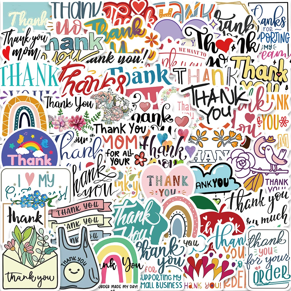 10/30/50PCS Aesthetic Phrases Thank You Stickers Colorful Graffiit Decals PVC DIY Suitcase Phone Fridge Guitar Gift Sticker Toy