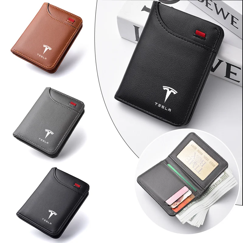 Car Emblems Soft Wallet Leather Mini Credit Card Purse Portable Small Wallet For Tesla Model 3 Model S X Model Y Roadster SpaceX