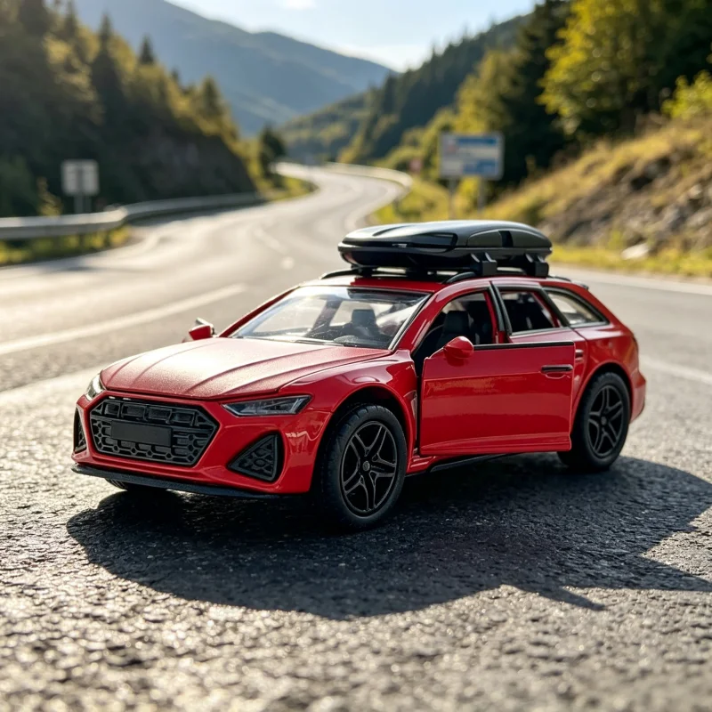 1/36 Scale Alloy Car Model with Rooftop Luggage, Multi-Door Pull-Back Toy Car, Travel-Style Realistic Toy, desktop Collectible