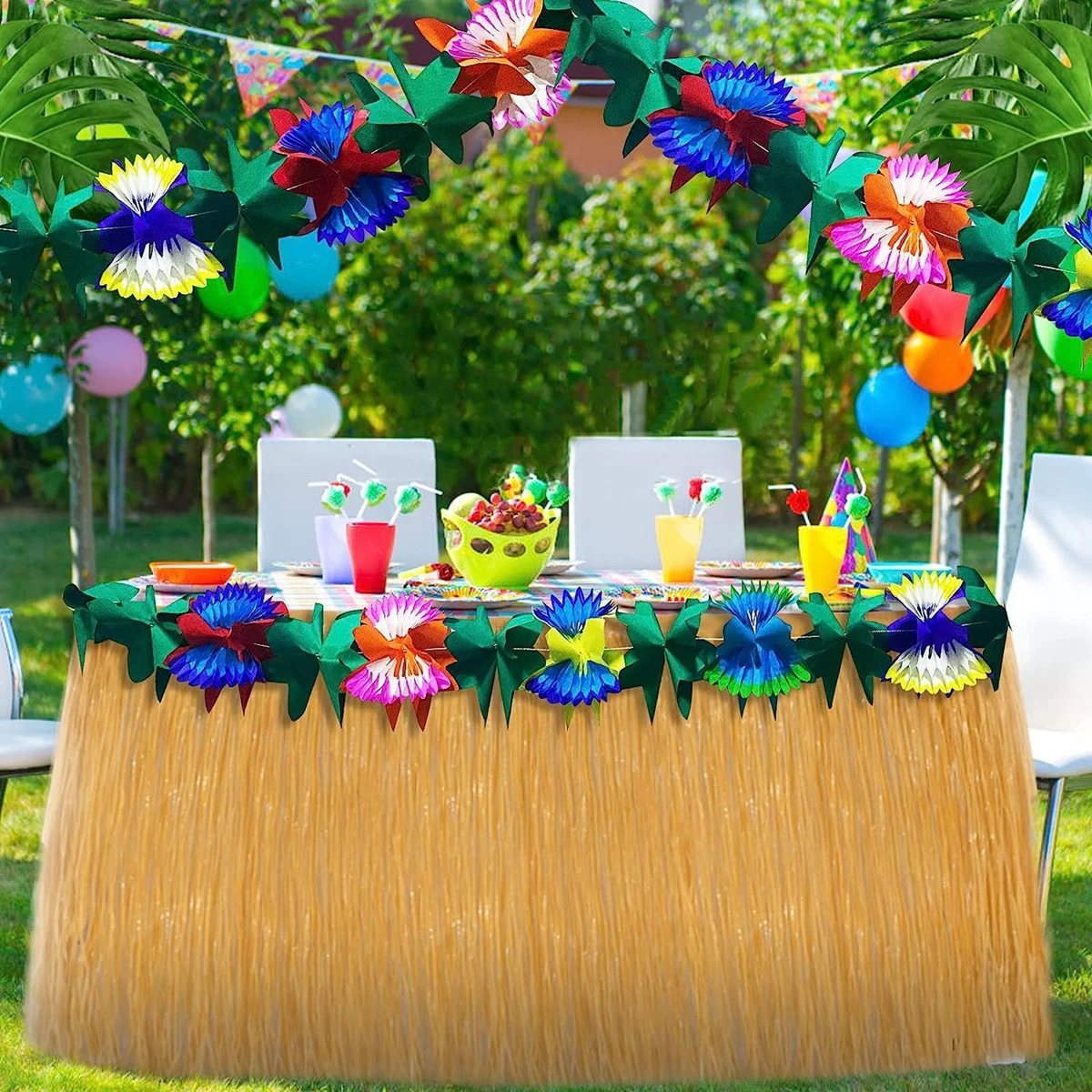 3M Hawaiian 3D Hexagon Paper Garland, Tropical Luau Party Rainbow Decorations for Wedding Birthday Backdrop