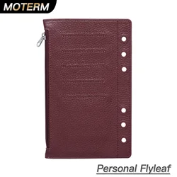 Moterm Zipper Flyleaf for Personal Size Ring Planner Genuine Pebbled Grain Leather Divider Coin Storage Bag Notebook Accessory