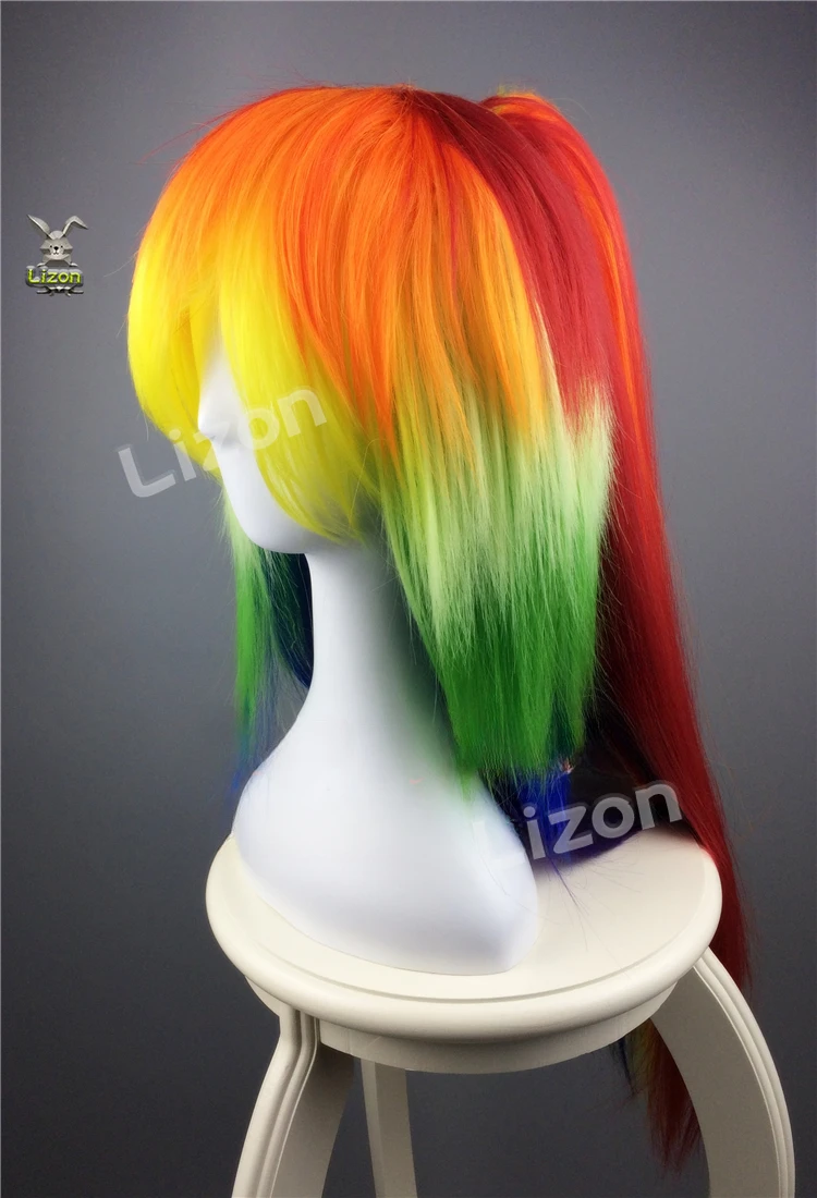 Rainbow Dash Little Pony Anime Cosplay Prop Rainbow High Ponytail Wig Cute Girl Hair Women Halloween Comic Roleplay
