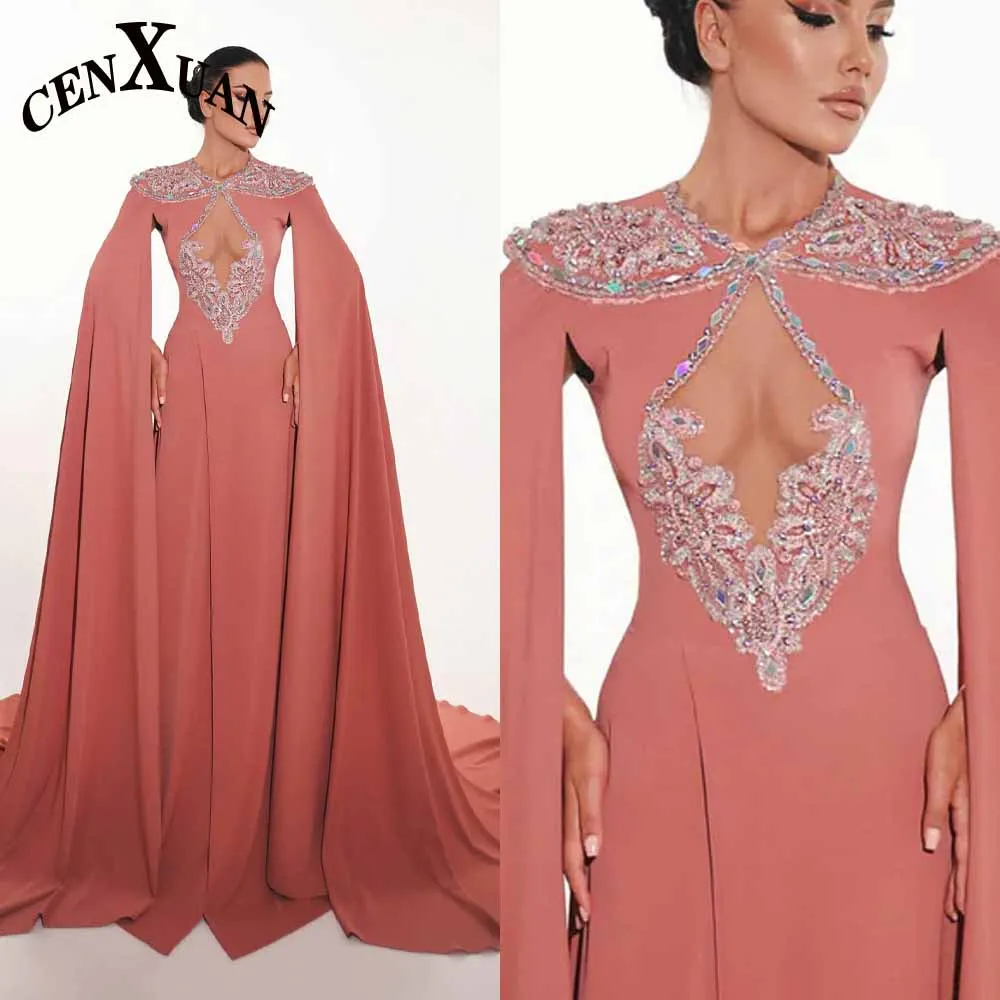فستان سهرة أنيق على شكل حرف a من CENXUAN مع أحجار الراين وأكمام شال مطوي فساتين مناسبة مخصصة فيستدوس دي فيستا مخصصة