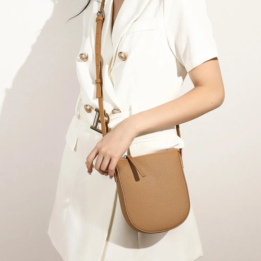 Genuine Leather Shoulder Bag Fashion Zipper Solid Color Small Square Bag Litchi Pattern Crossbody Bag Women