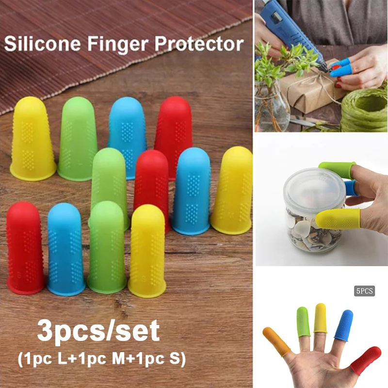 3Pcs Silicone Anti-cut Heat Resistant Finger Protector Fingers Cap Cooking Tool