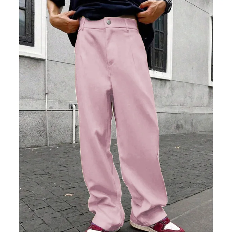 2026 New Men's High Waist Wide Leg Pants Loose Fit Solid Color Trousers Classic Slim Fit Business Work Formal Baggy Pant image 2