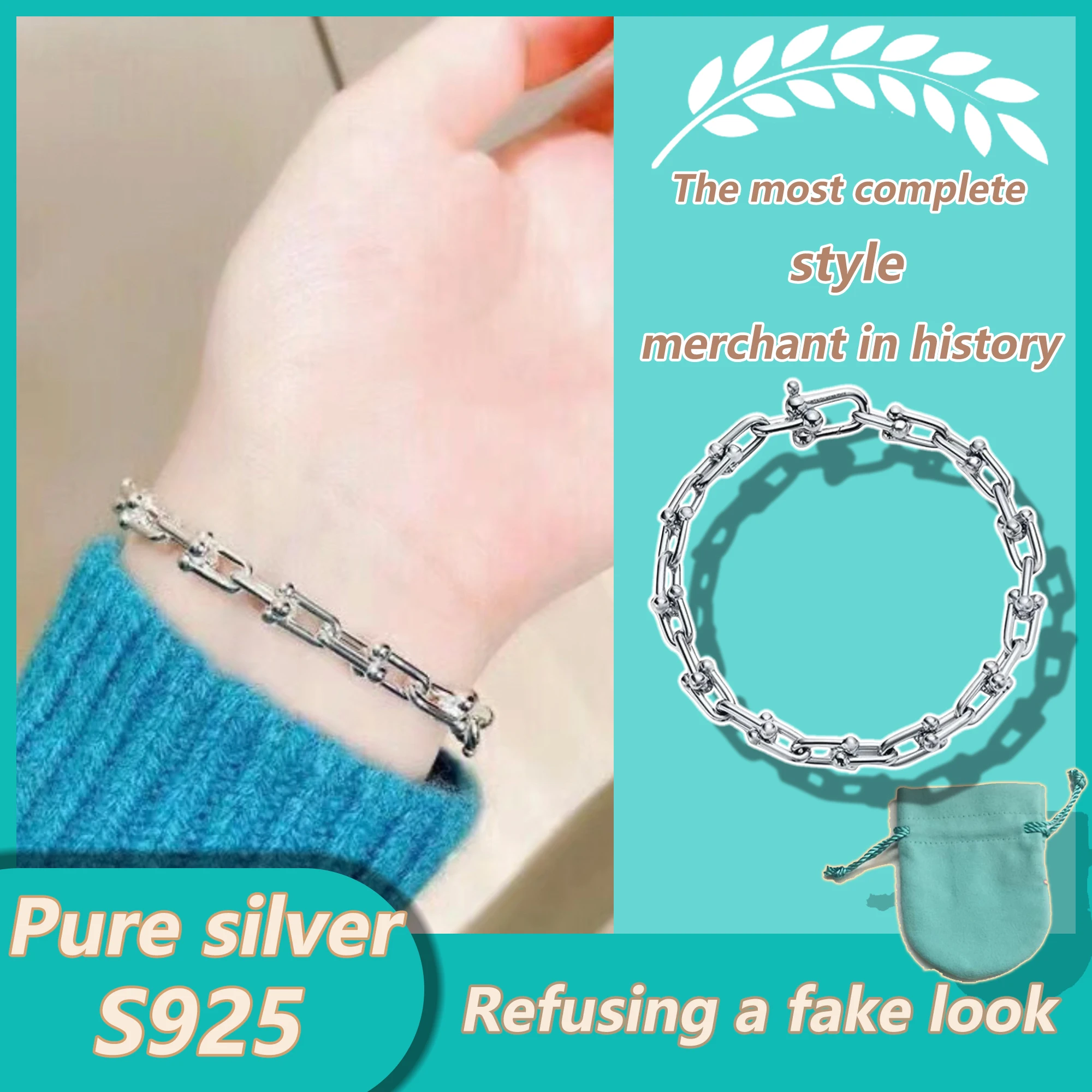 

Браслет среднего размера с гладкой поверхностью в виде подковы из чистого серебра S925 Браслет в европейском и американском стиле Серия HardWear