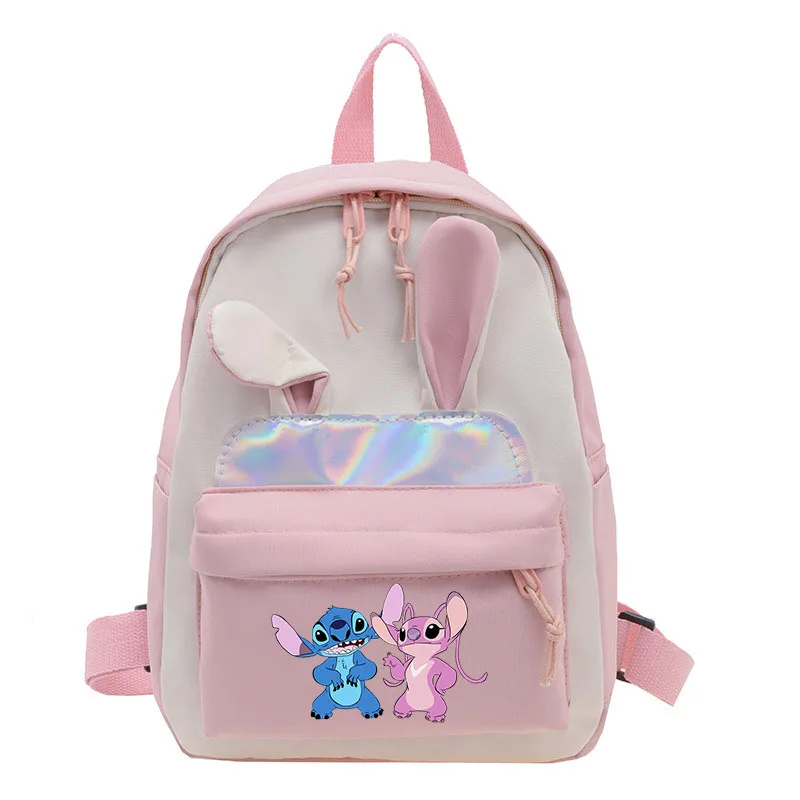 Disney-Mochila de Lilo Stitch para niñas y niños, morral escolar informal con orejas de conejo para guardería, morral de viaje