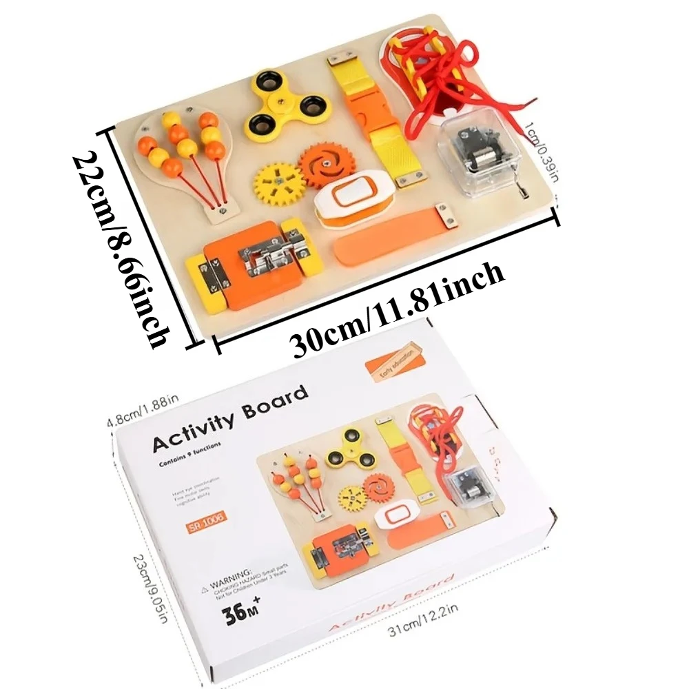 Montessori Wooden Busy Board Toys for Toddler Sensory Educational Fidget Board Travel Toy with Locks Shoelace Gear for Kid Gifts view 3