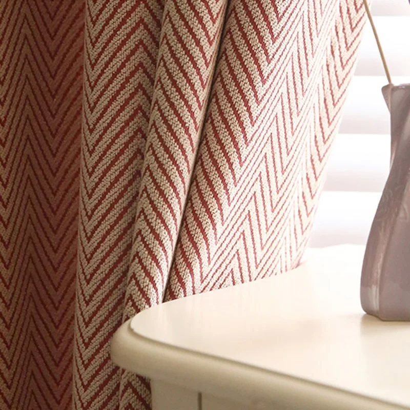 거실용 모던 라이트 럭셔리 커튼, 셔닐 헤링본 패턴, Cortina 무게추, 높은 차양 커튼 창 맞춤 