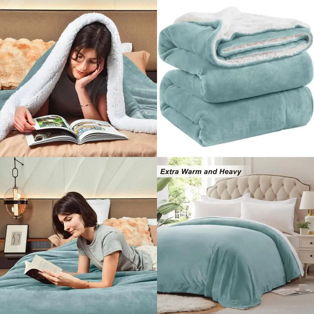 

Одеяло King Size, очень теплое, тяжелое, толстое, зимнее, плюшевое, 500GSM, 108x90, цвет спа-синий