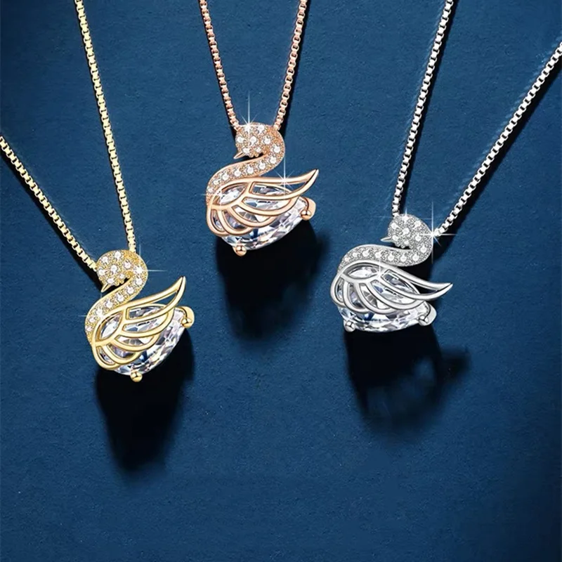 Fashion Rhinestone Swan Bird Pendant Necklace For Women Elegant Zircon Swan Choker Chain Office Party Jewelry Lady Friend Gifts image 6