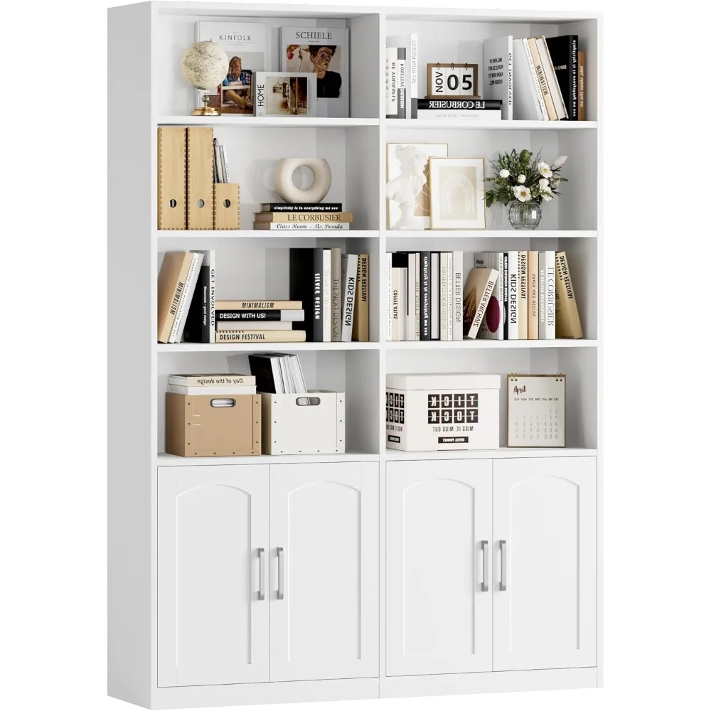 73 inch high 6-story double width bookshelf and storage cabinet with doors, suitable for offices, living rooms, and libraries