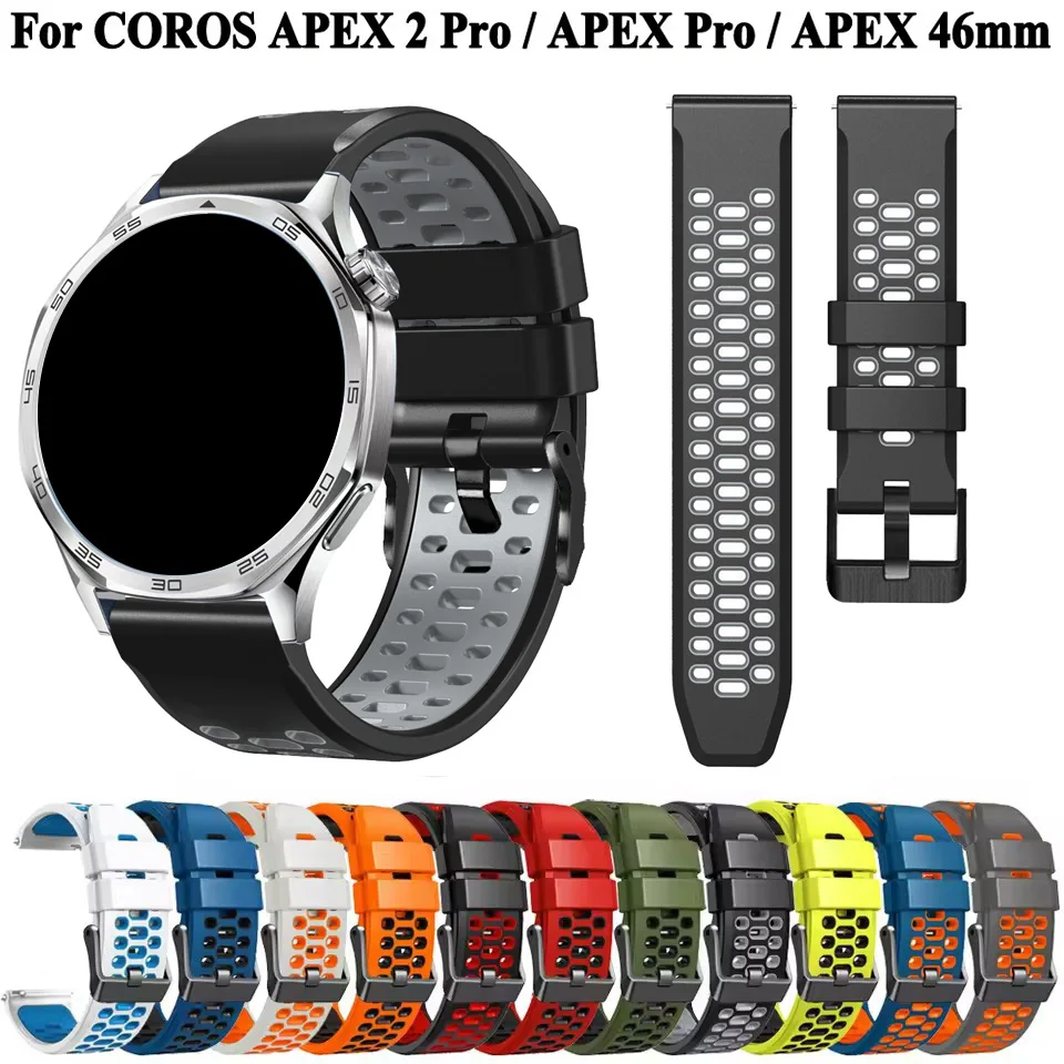 Zweifarbiges Silikon-Uhrenarmband, 22 mm, atmungsaktives Band für COROS PACE 3/APEX 46 mm Armband für COROS APEX 2 Pro Armband