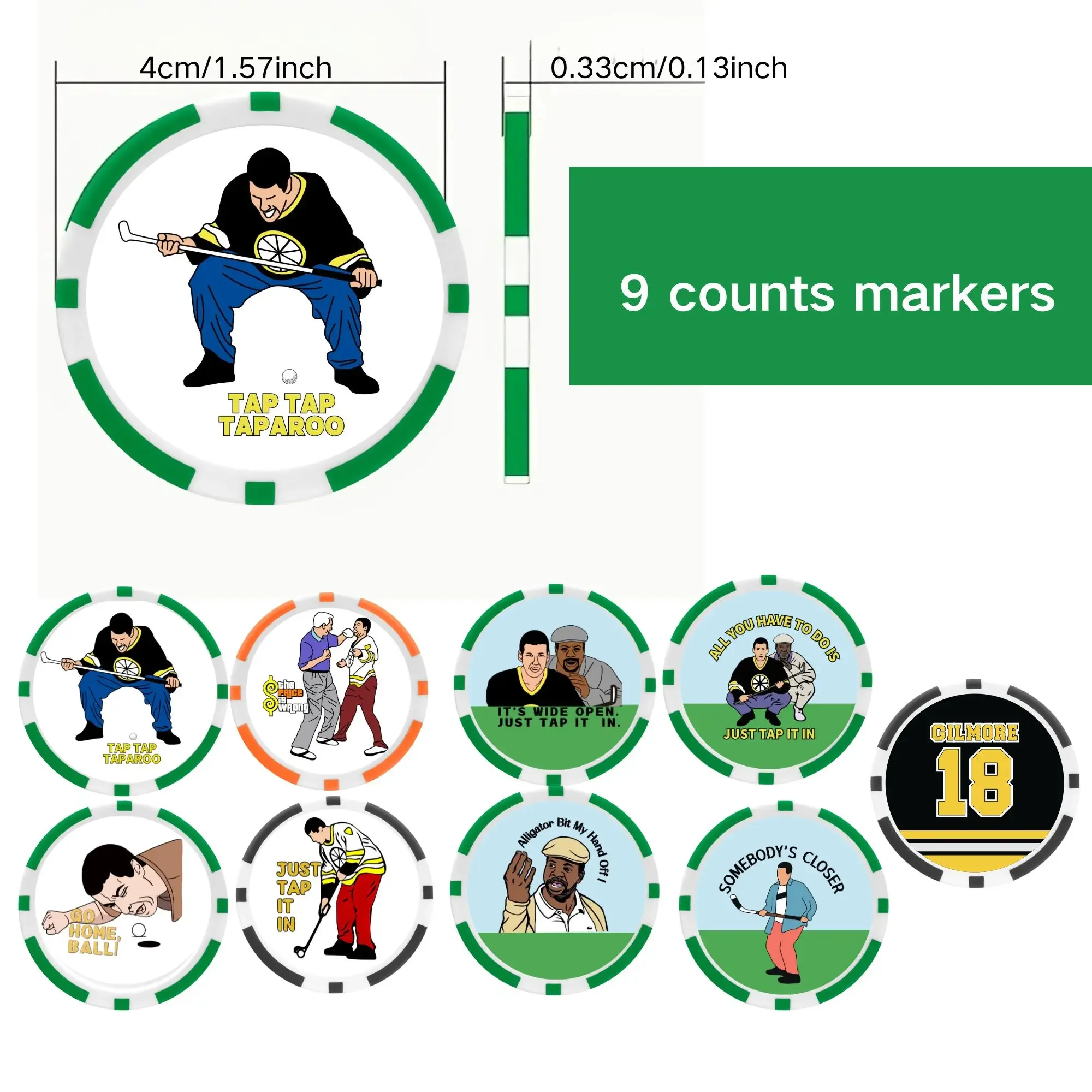 9 counts EA ABS Golf Poker Ball Markers, Best Seller, with PGA Golf Chip Ball Marker, Great Golf Gift For Golf Lovers Dad