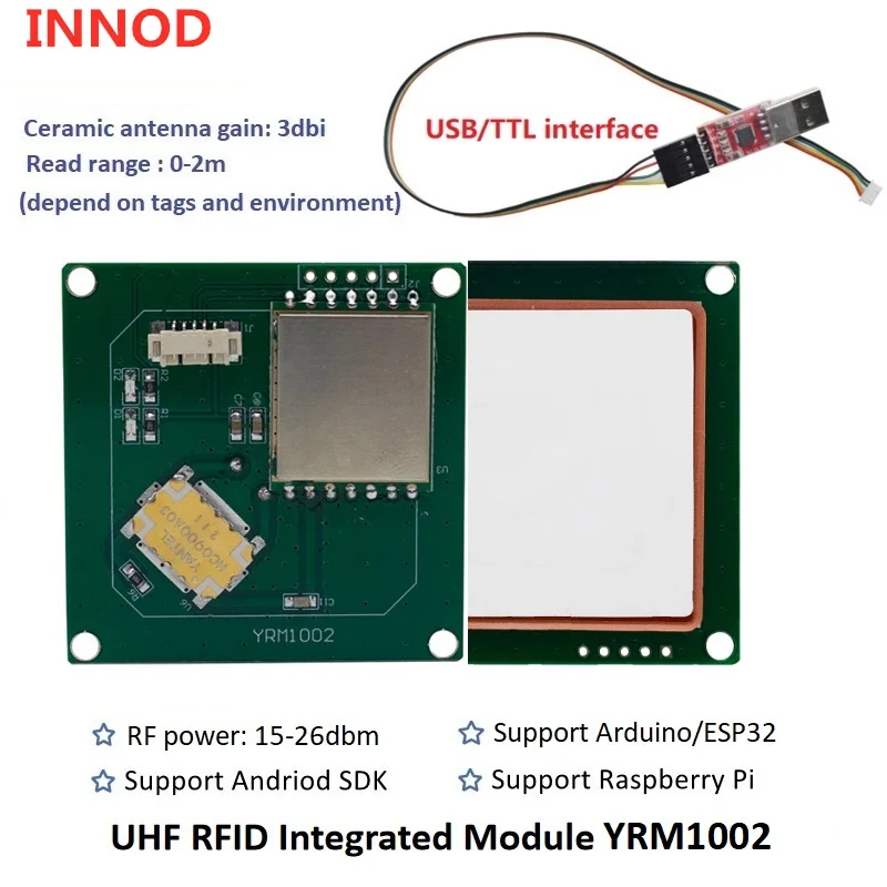 

Mini Embedded UHF RFID Module Raspberry Pi Access Control Card Reader 0-5.5dbi Antenna Integrated RFID Module Reader