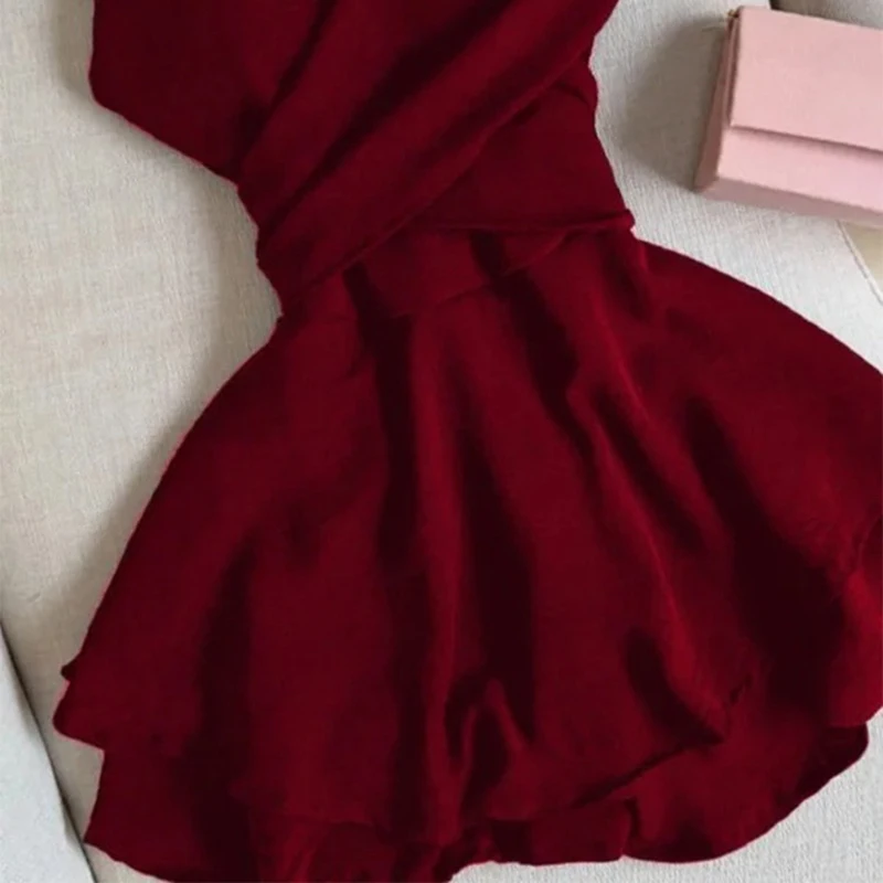 فستان قصير أحمر عتيق للنساء أنيق للحفلات الكشكشة السباغيتي حزام فساتين الصيف السيدات الكورية Bodycon تصميم ألف خط Vestidos