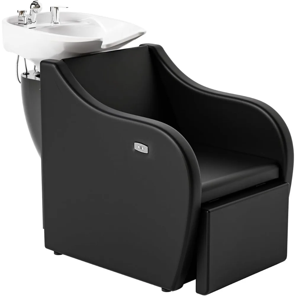 Shampoo Sink for Salon, Hair Wash Chair with White Porcelain Shampoo Bowl, Electric Shampoo Station Backwash Barber Chair