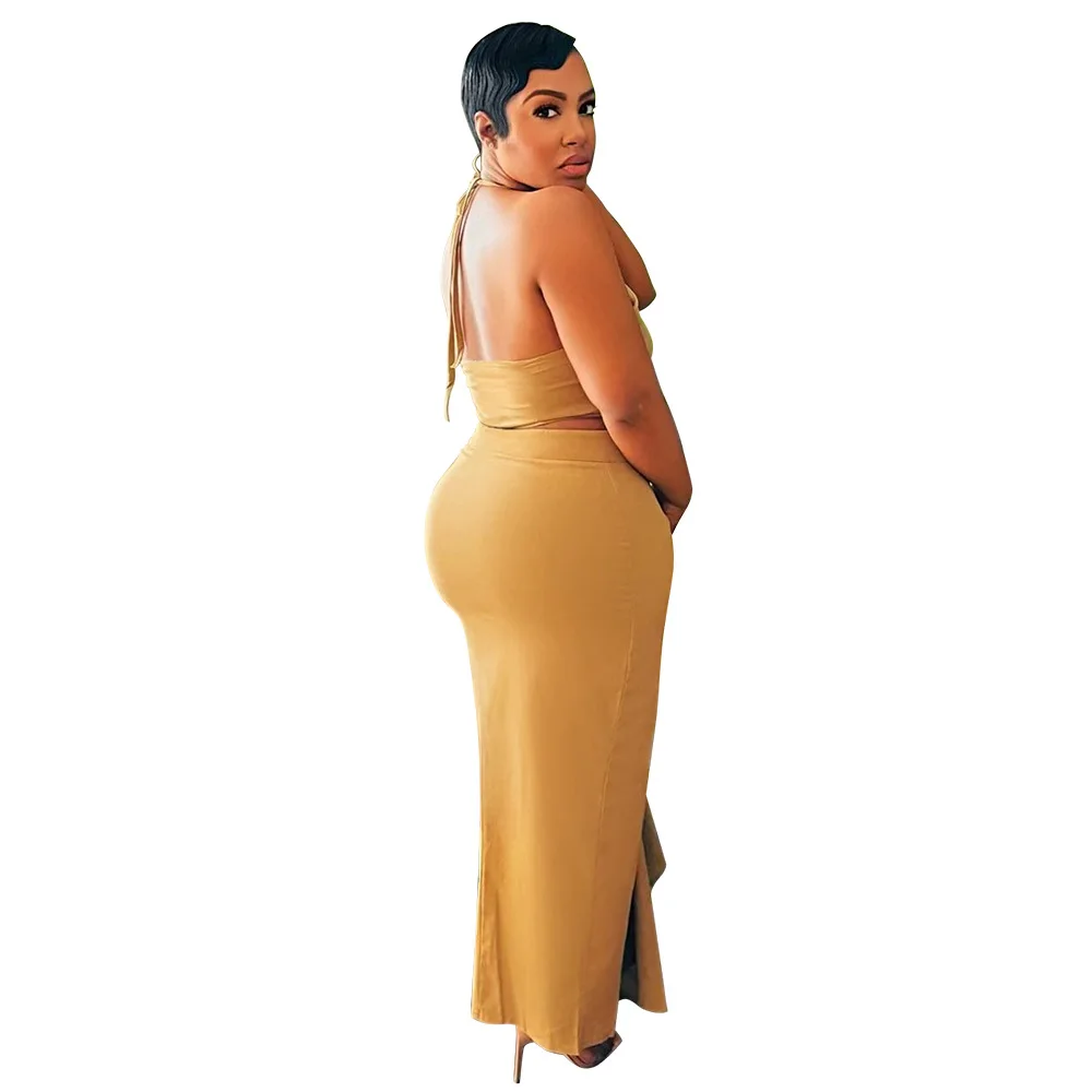 ฤดูร้อนใหม่ชุดสตรีสีทึบเปิดด้านข้าง Ruffle Edge กระโปรง Lace Up เสื้อแขนกุด