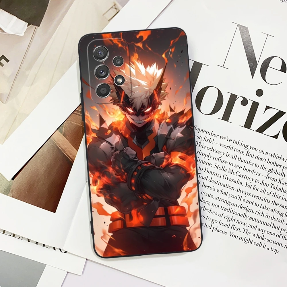 Hero Katsuki Bakugo custodia per cellulare per Samsung Galaxy A91 73 71 70 54 53 52 34 24 23 21 S 5G custodia morbida nera per telefono