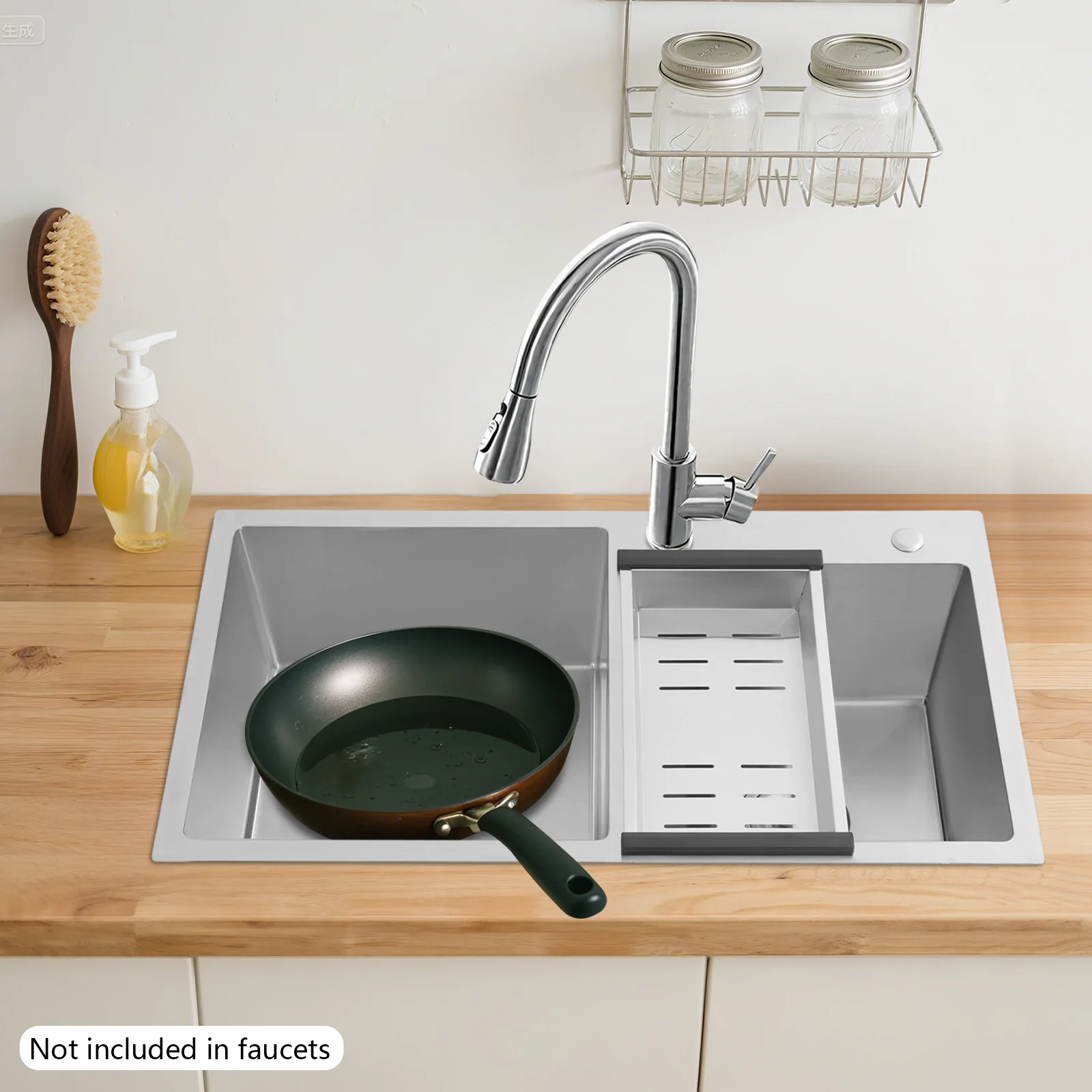 

78x43x21cm Stainless Steel Kitchen Sink,Double Bowl Kitchen Sink,Kitchen Sink with Drain Basket for Laundry Rooms,Bars