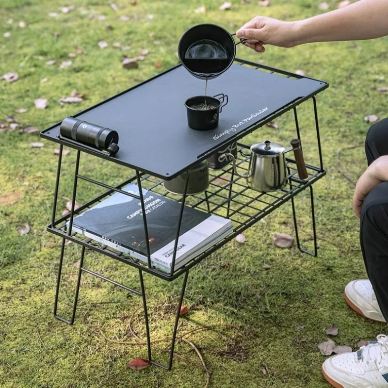 

Folding Picnic Camping Table Iron Black Durable Barbecue Multi-functional Tables Storage Portable Desk Camping Furnishings