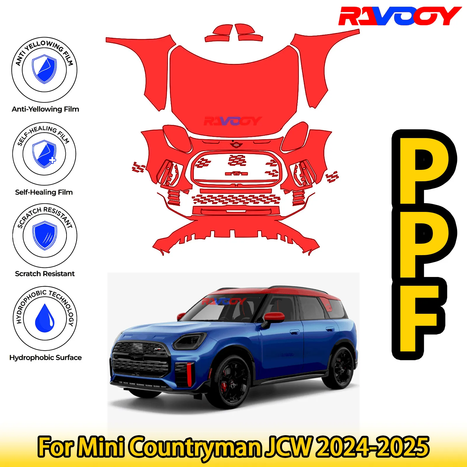 

For Mini Countryman JCW 2024-2025 Glossy Matte Black Precut front PPF Kit Paint Protection Film