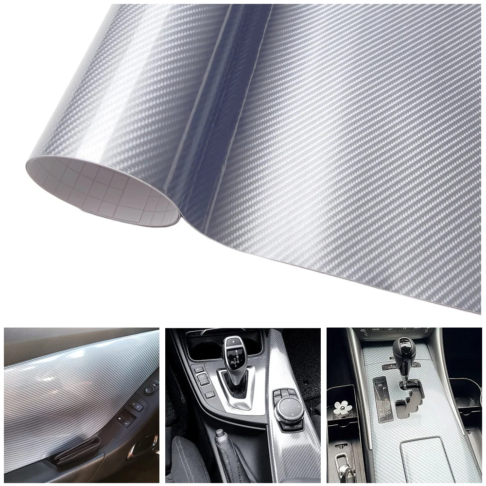 Car Wrapping Glossy 6D Carbon Fiber Vinyl Silver Film Adhesive Stickers Sheet Roll Auto Decorative For Car Accessories