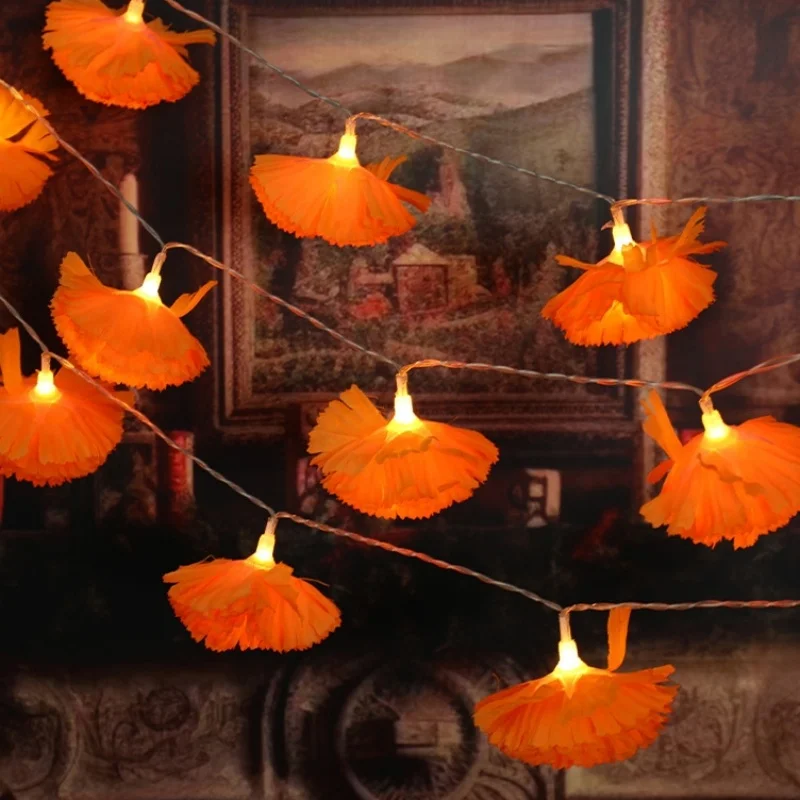 1.5M 10LED Halloween Chrysanthemum String Lights Artificial Flowers Fairy Garland Light Ghost Festival Cemetery Halloween Decor