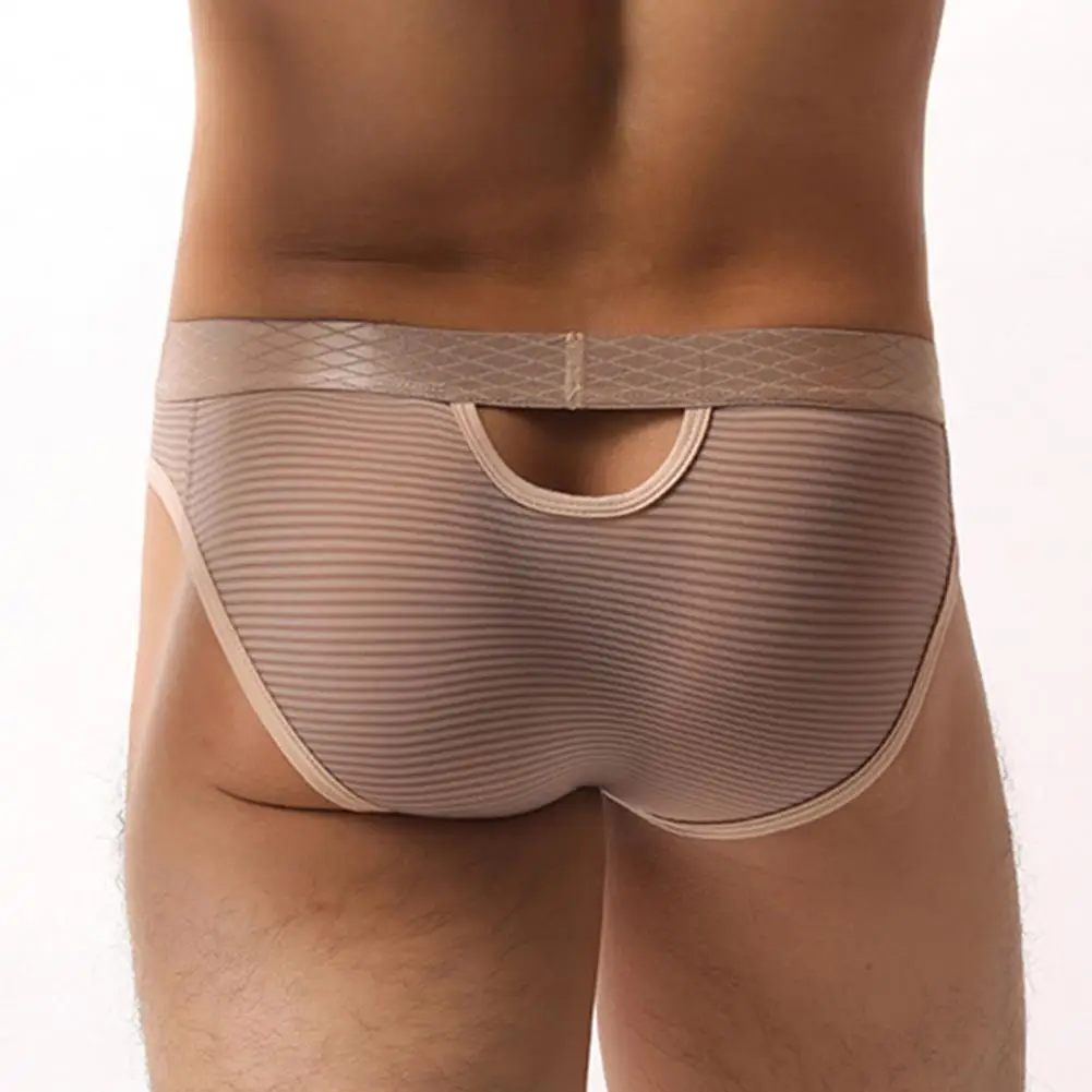 

Tight Cut Underwear for Men Low Waist Men Briefs Men's High Elasticity Breathable Mesh Underwear with Striped Print for Tight