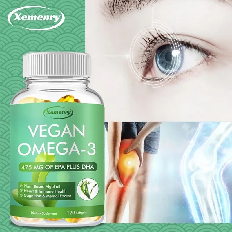 Cápsulas veganas OMEGA-3: apoyan la salud del corazón, del cerebro y de los ojos, proporcionan energía sostenida y promueve la absorción de nutrientes
