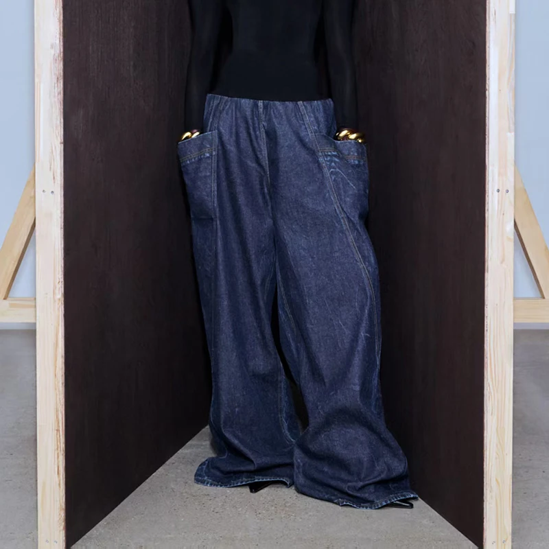 Women's Fashion Casual Wide Leg Pants,High Quality Commuter Trousers,2026,New,y2k,Knitted Waistband High Waisted Jeans